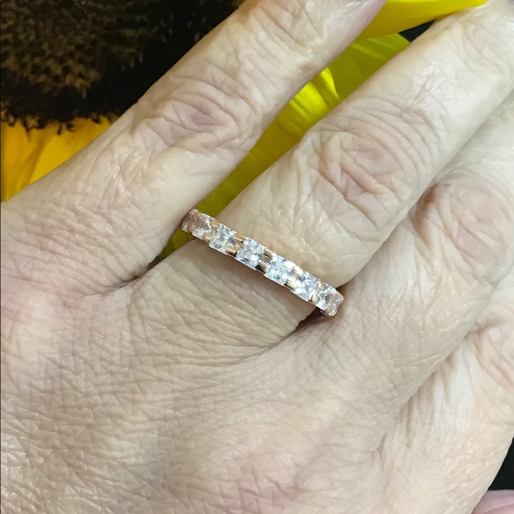 Clear CZ Rose Gold Plated Sterling Silver Ring